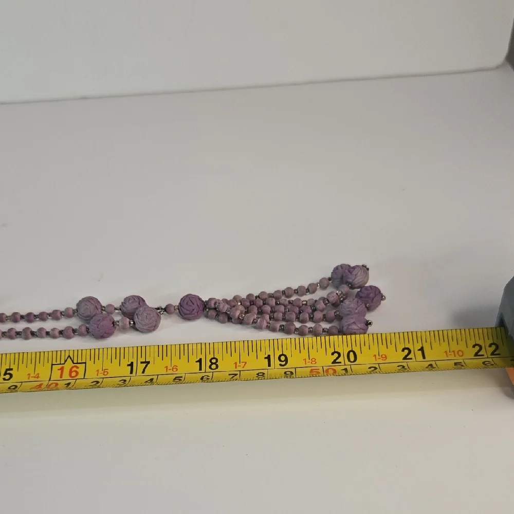 Vintage Crushed-Rose Petal Lavender Bead Necklace Tassel Flapper Victorian